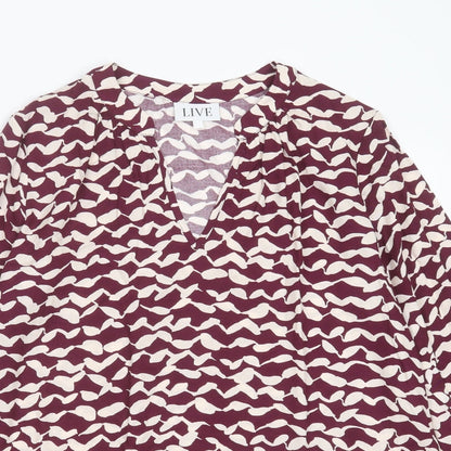 Live Womens Purple Geometric Viscose Basic Blouse Size 12 V-Neck