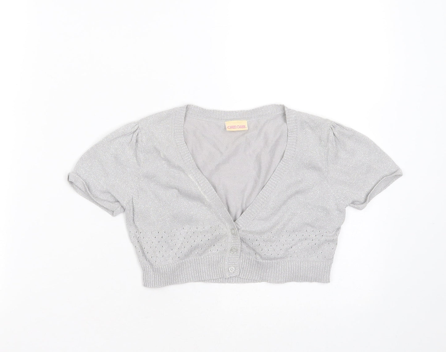 Cherokee Girls Silver V-Neck  Cotton Shrug Jumper Size 8-9 Years  Button