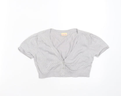 Cherokee Girls Silver V-Neck  Cotton Shrug Jumper Size 8-9 Years  Button