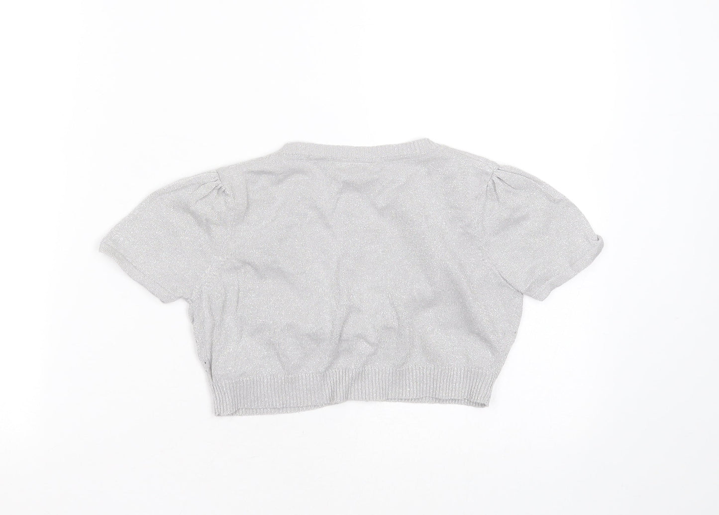 Cherokee Girls Silver V-Neck  Cotton Shrug Jumper Size 8-9 Years  Button