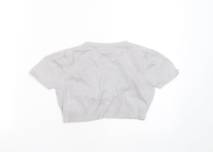Cherokee Girls Silver V-Neck  Cotton Shrug Jumper Size 8-9 Years  Button