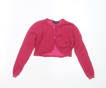 girls fashion Girls Purple Round Neck  Polyester Blend Shrug Jumper Size 5-6 Years  Button