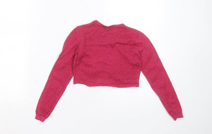 girls fashion Girls Purple Round Neck  Polyester Blend Shrug Jumper Size 5-6 Years  Button