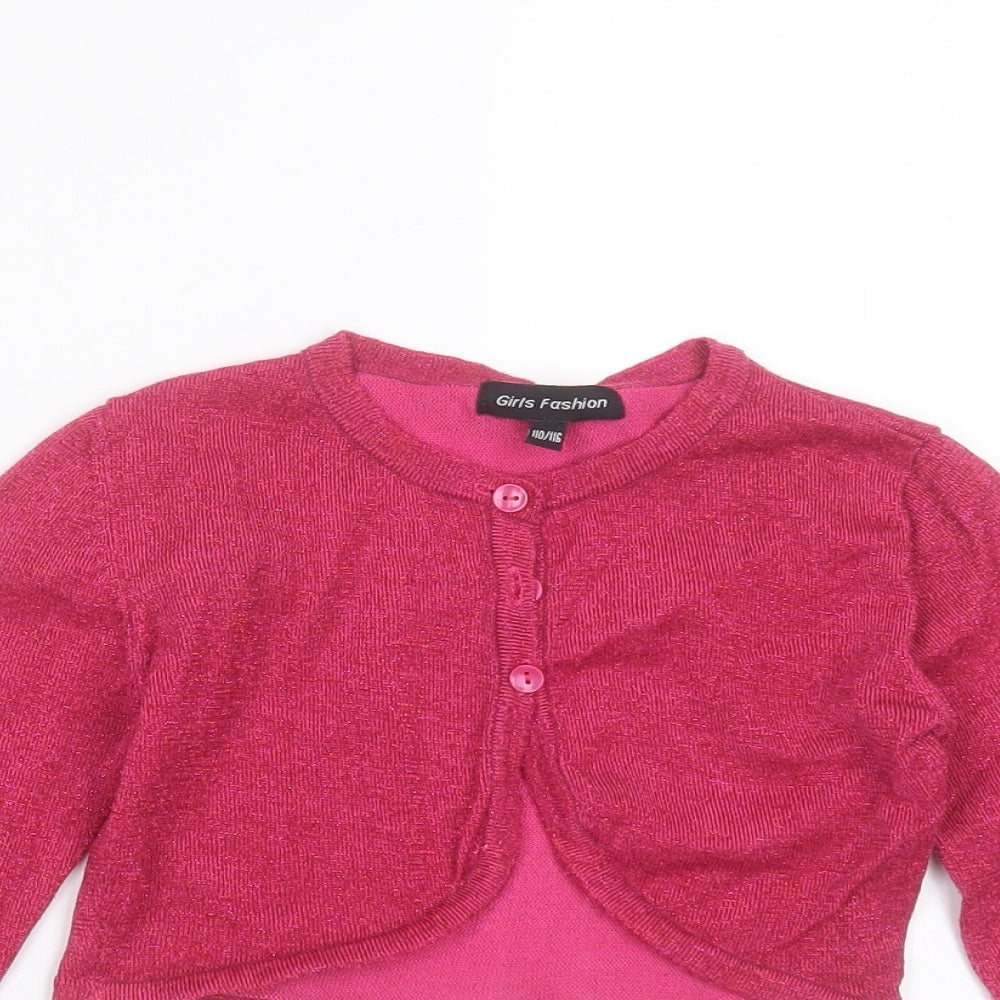 girls fashion Girls Purple Round Neck  Polyester Blend Shrug Jumper Size 5-6 Years  Button