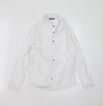 Primark Boys White Geometric Cotton Basic Button-Up Size 10-11 Years Collared Button