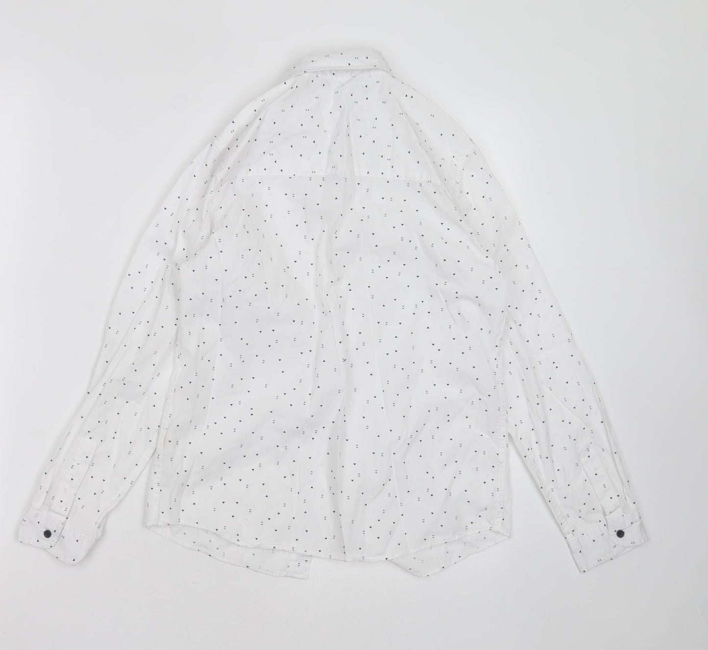 Primark Boys White Geometric Cotton Basic Button-Up Size 10-11 Years Collared Button