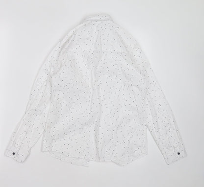 Primark Boys White Geometric Cotton Basic Button-Up Size 10-11 Years Collared Button