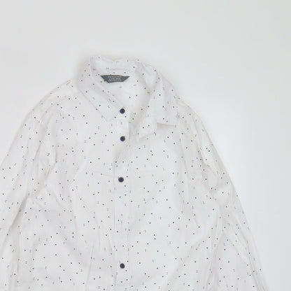 Primark Boys White Geometric Cotton Basic Button-Up Size 10-11 Years Collared Button