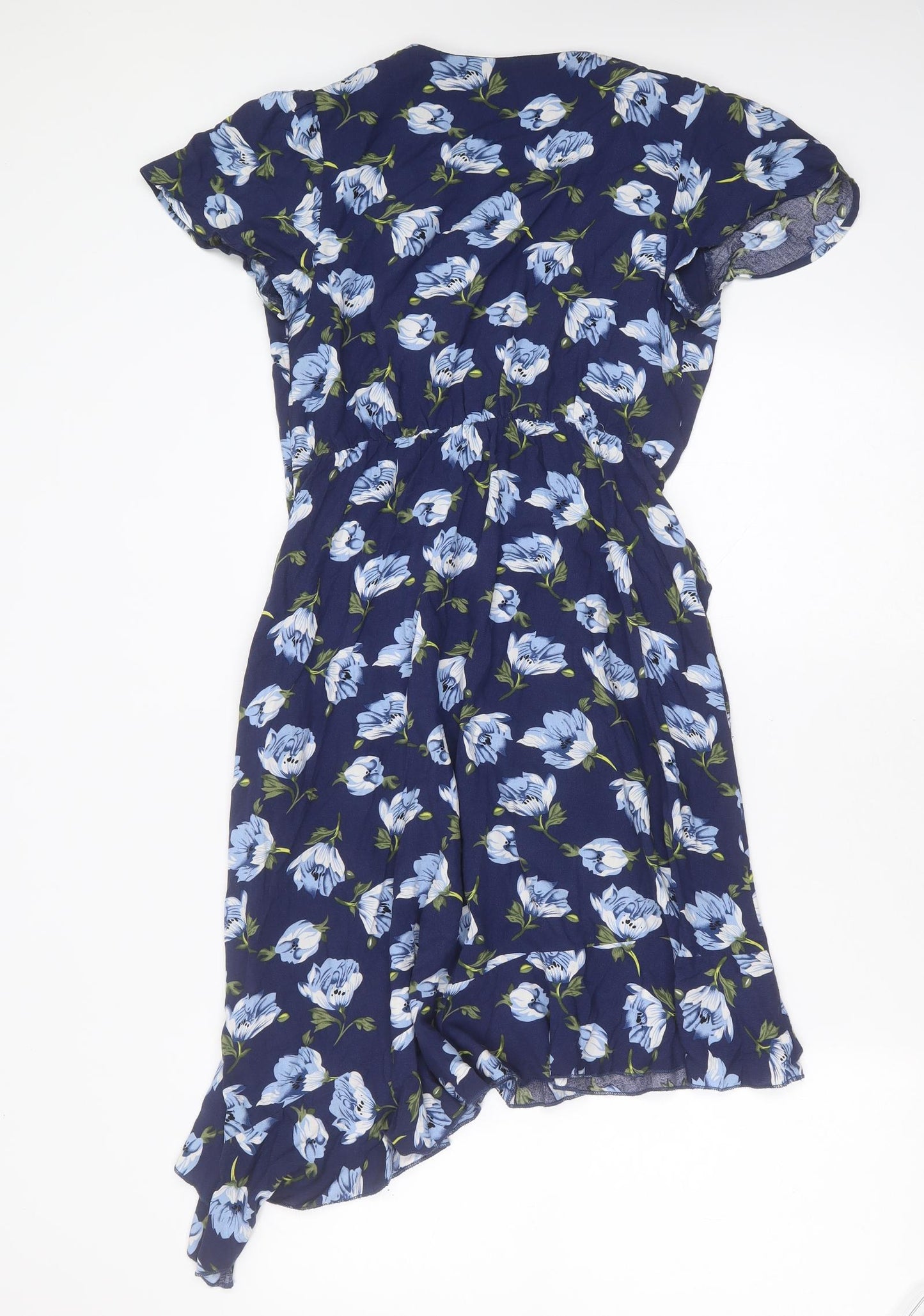 Louche Womens Blue Floral Viscose Sheath  Size 8  V-Neck