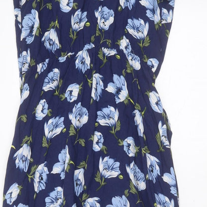 Louche Womens Blue Floral Viscose Sheath  Size 8  V-Neck