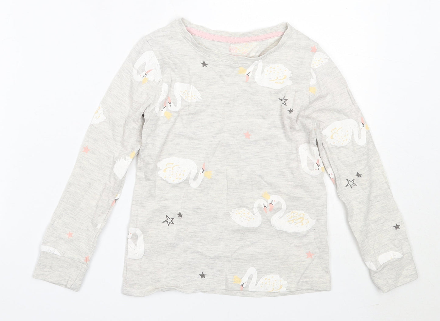 F&F Girls Grey Solid Cotton Top Pyjama Top Size 5-6 Years