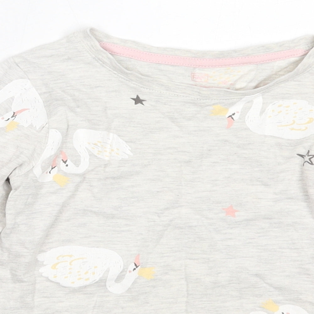 F&F Girls Grey Solid Cotton Top Pyjama Top Size 5-6 Years