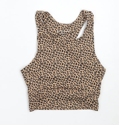 Allfenix Womens Beige Animal Print Polyester Cropped Tank Size XS Round Neck