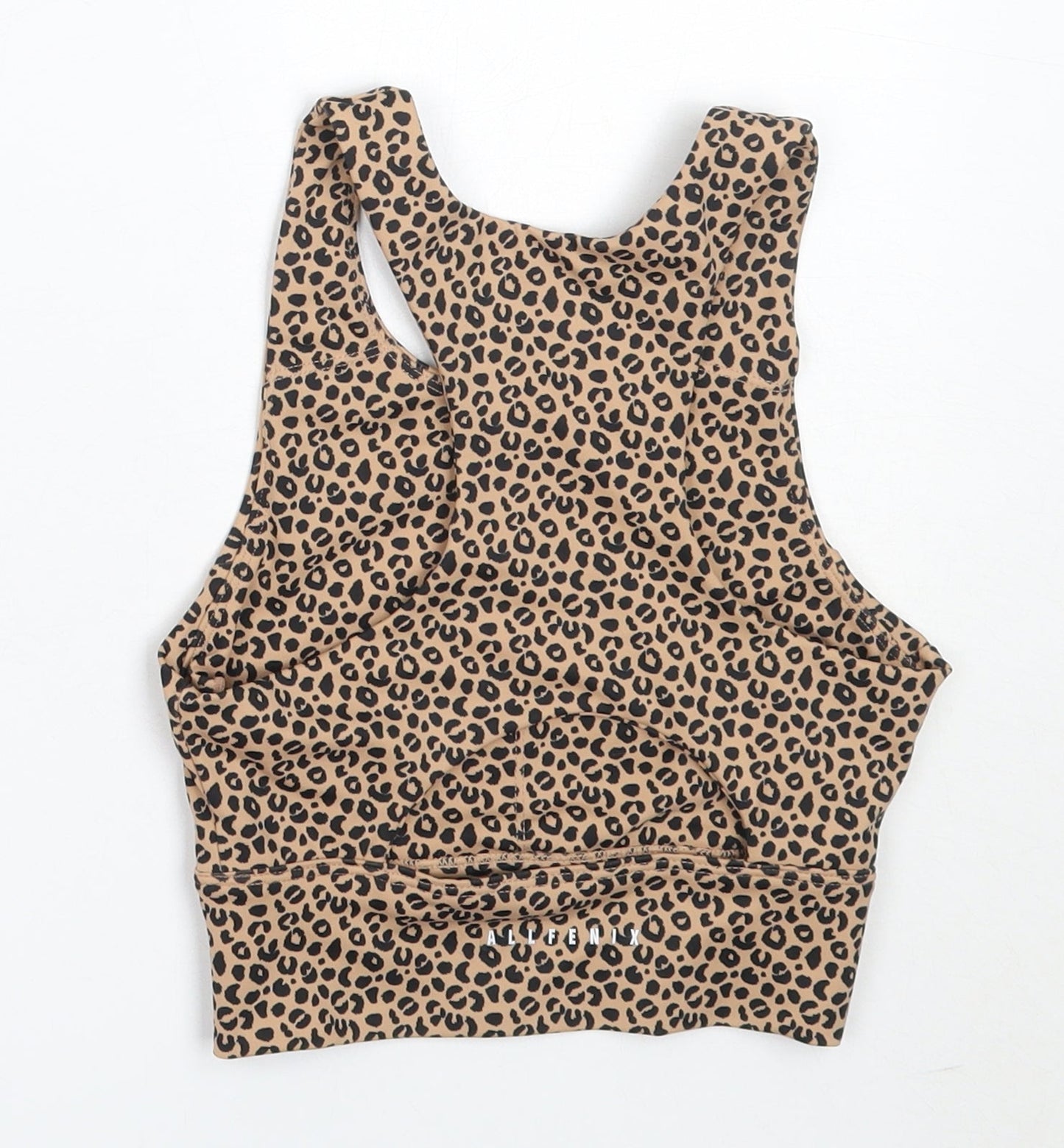 Allfenix Womens Beige Animal Print Polyester Cropped Tank Size XS Round Neck