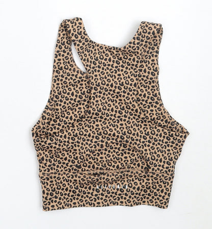 Allfenix Womens Beige Animal Print Polyester Cropped Tank Size XS Round Neck