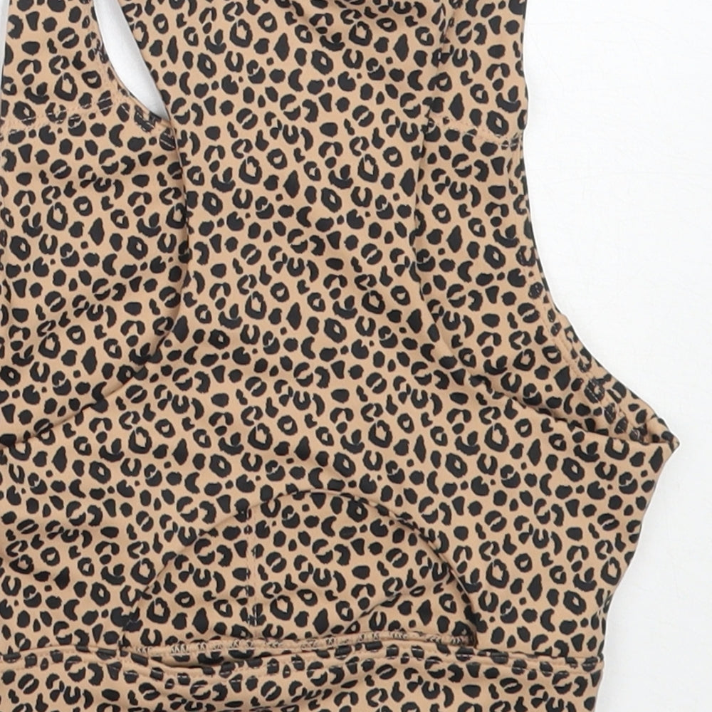 Allfenix Womens Beige Animal Print Polyester Cropped Tank Size XS Round Neck