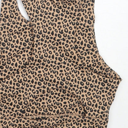 Allfenix Womens Beige Animal Print Polyester Cropped Tank Size XS Round Neck