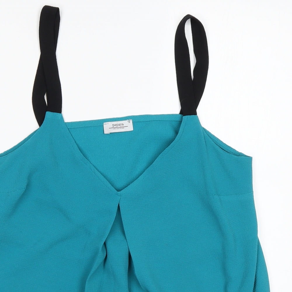 Papaya Womens Green  Polyester Basic Blouse Size 12 V-Neck