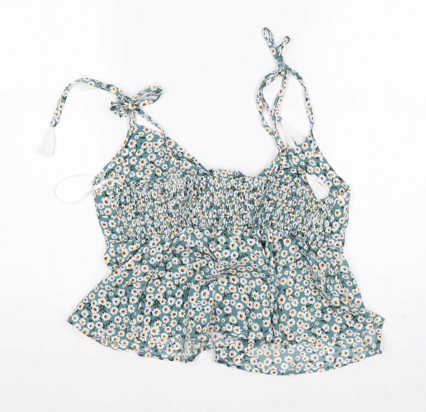 Shein  Womens Green Floral Polyester Basic Blouse Size L V-Neck