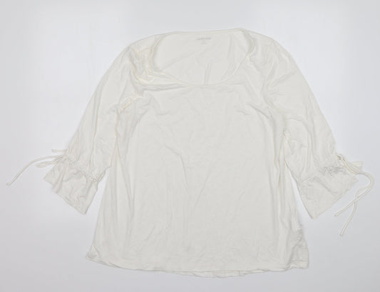 Lands End Womens White  Elastane Basic T-Shirt Size M Round Neck