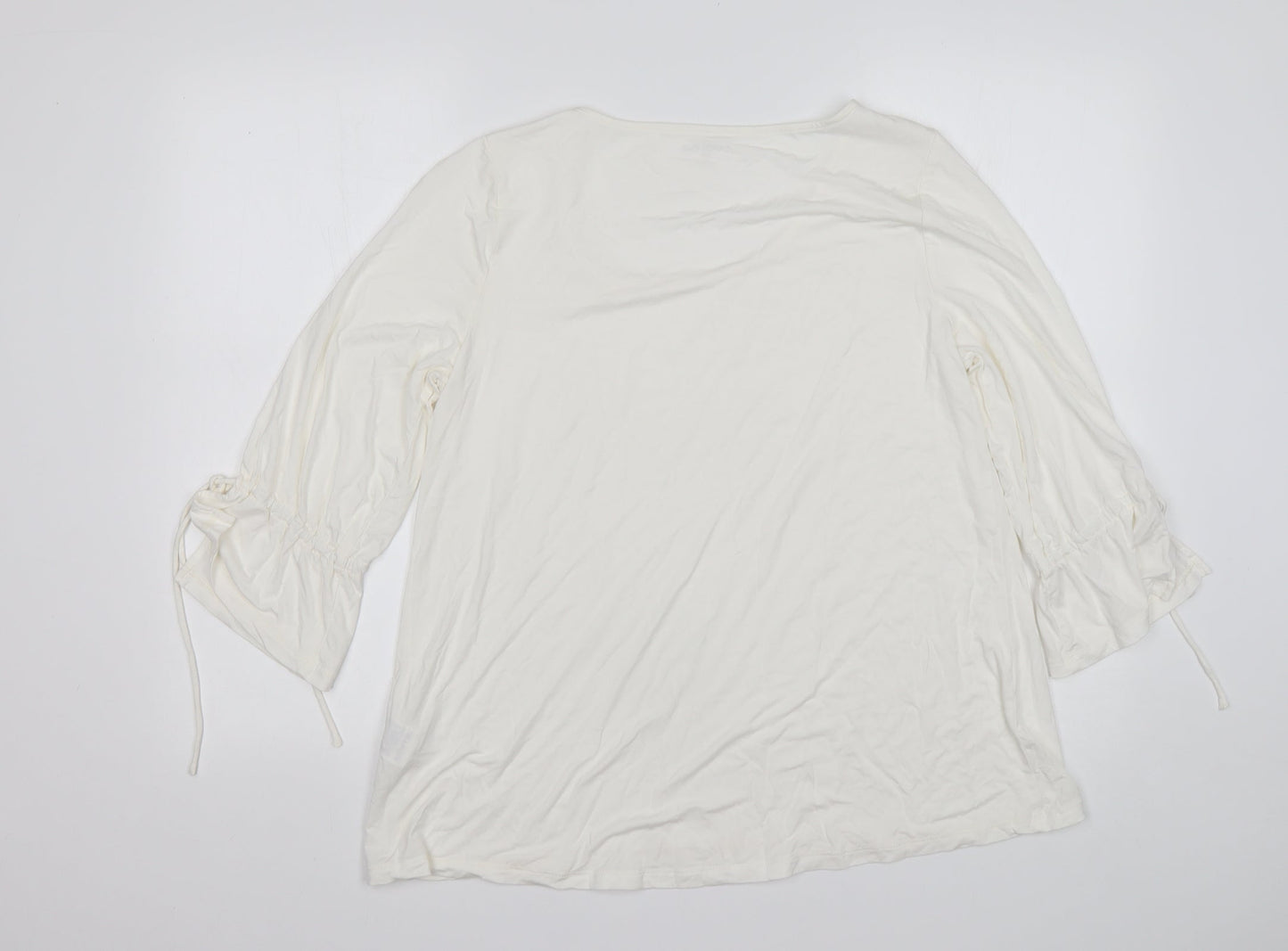 Lands End Womens White  Elastane Basic T-Shirt Size M Round Neck