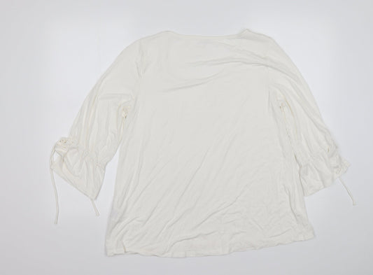 Lands End Womens White  Elastane Basic T-Shirt Size M Round Neck