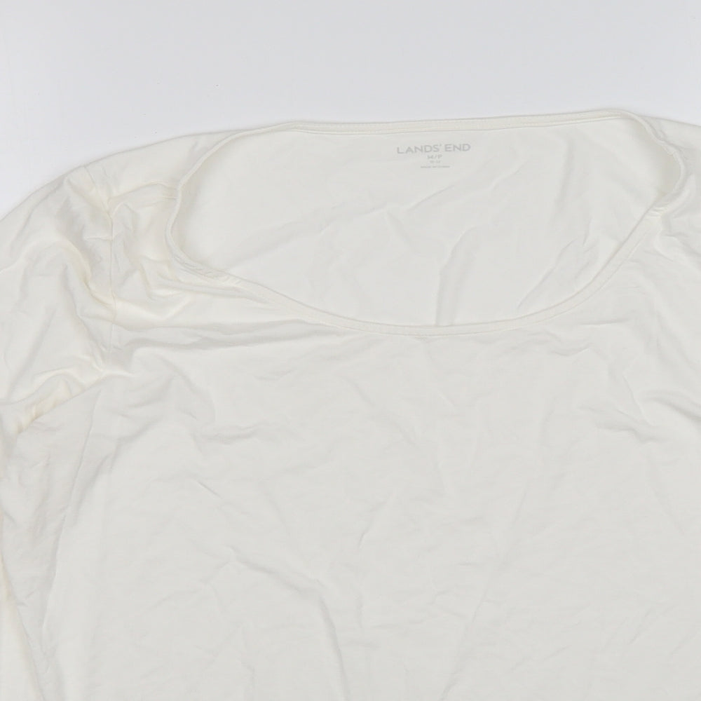 Lands End Womens White  Elastane Basic T-Shirt Size M Round Neck