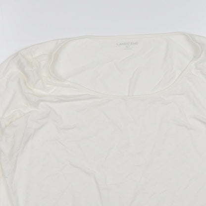 Lands End Womens White  Elastane Basic T-Shirt Size M Round Neck