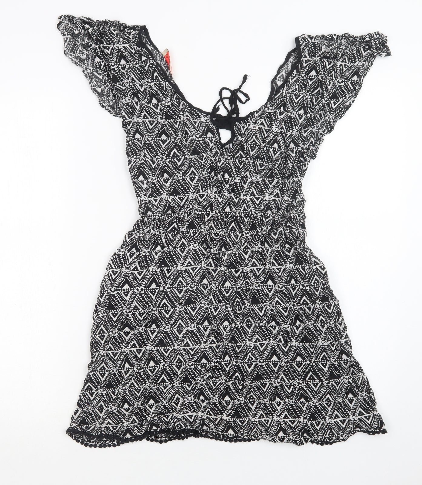 Stradivarius Womens Black Geometric Viscose Fit & Flare  Size M  Scoop Neck  - Beach Cover Up