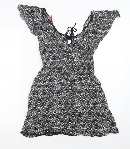 Stradivarius Womens Black Geometric Viscose Fit & Flare  Size M  Scoop Neck  - Beach Cover Up