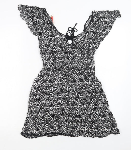 Stradivarius Womens Black Geometric Viscose Fit & Flare  Size M  Scoop Neck  - Beach Cover Up