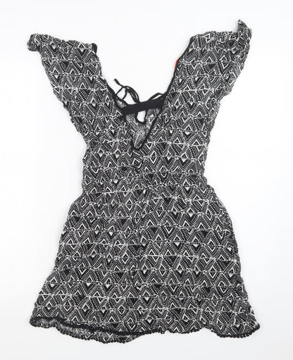 Stradivarius Womens Black Geometric Viscose Fit & Flare  Size M  Scoop Neck  - Beach Cover Up