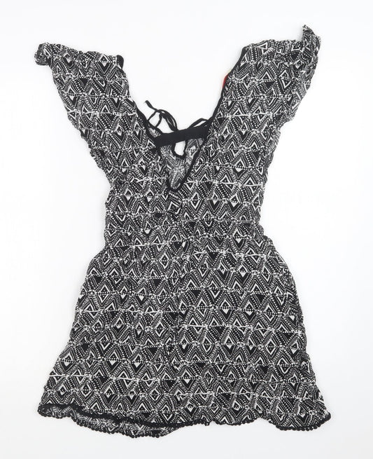 Stradivarius Womens Black Geometric Viscose Fit & Flare  Size M  Scoop Neck  - Beach Cover Up