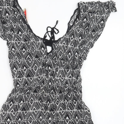 Stradivarius Womens Black Geometric Viscose Fit & Flare  Size M  Scoop Neck  - Beach Cover Up