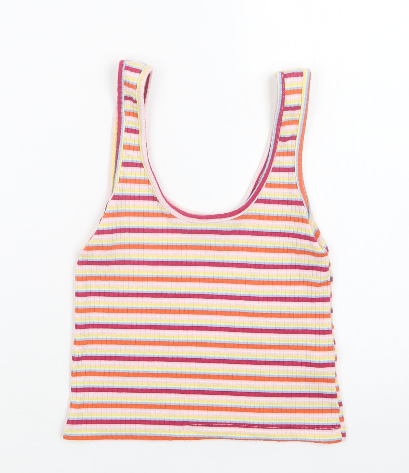 Primark Womens Multicoloured Striped Polyester Cropped Tank Size S Scoop Neck