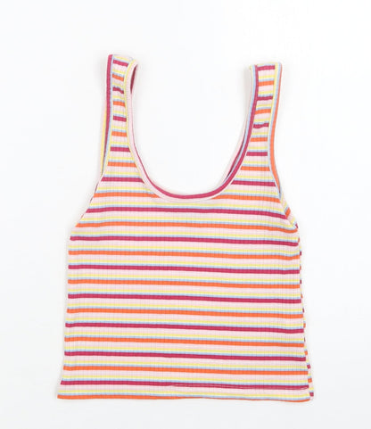 Primark Womens Multicoloured Striped Polyester Cropped Tank Size S Scoop Neck