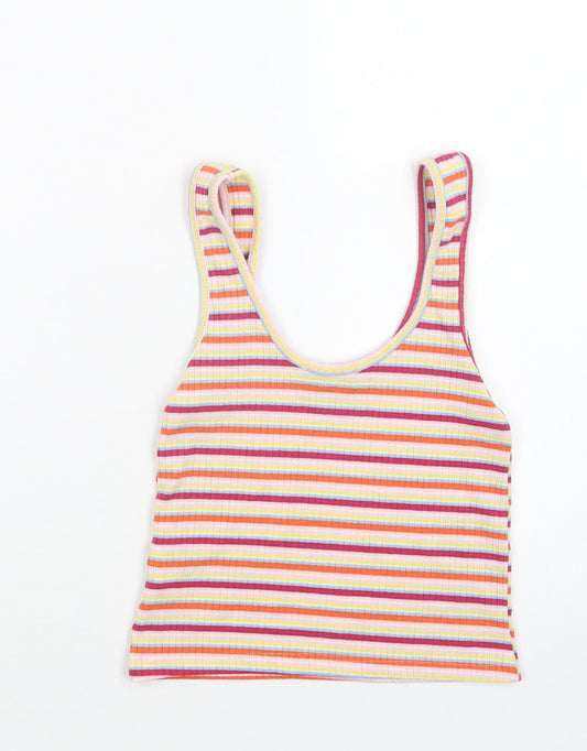 Primark Womens Multicoloured Striped Polyester Cropped Tank Size S Scoop Neck