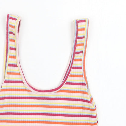 Primark Womens Multicoloured Striped Polyester Cropped Tank Size S Scoop Neck