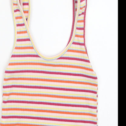 Primark Womens Multicoloured Striped Polyester Cropped Tank Size S Scoop Neck