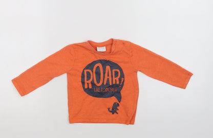 F&F Baby Orange  Polyester Basic T-Shirt Size 6-9 Months Crew Neck Button - Dino