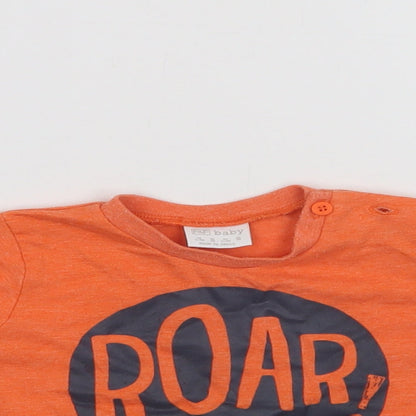 F&F Baby Orange  Polyester Basic T-Shirt Size 6-9 Months Crew Neck Button - Dino