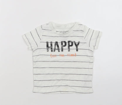 F&F Baby White Striped Cotton Basic Polo Size 6-9 Months Crew Neck Snap - Happy