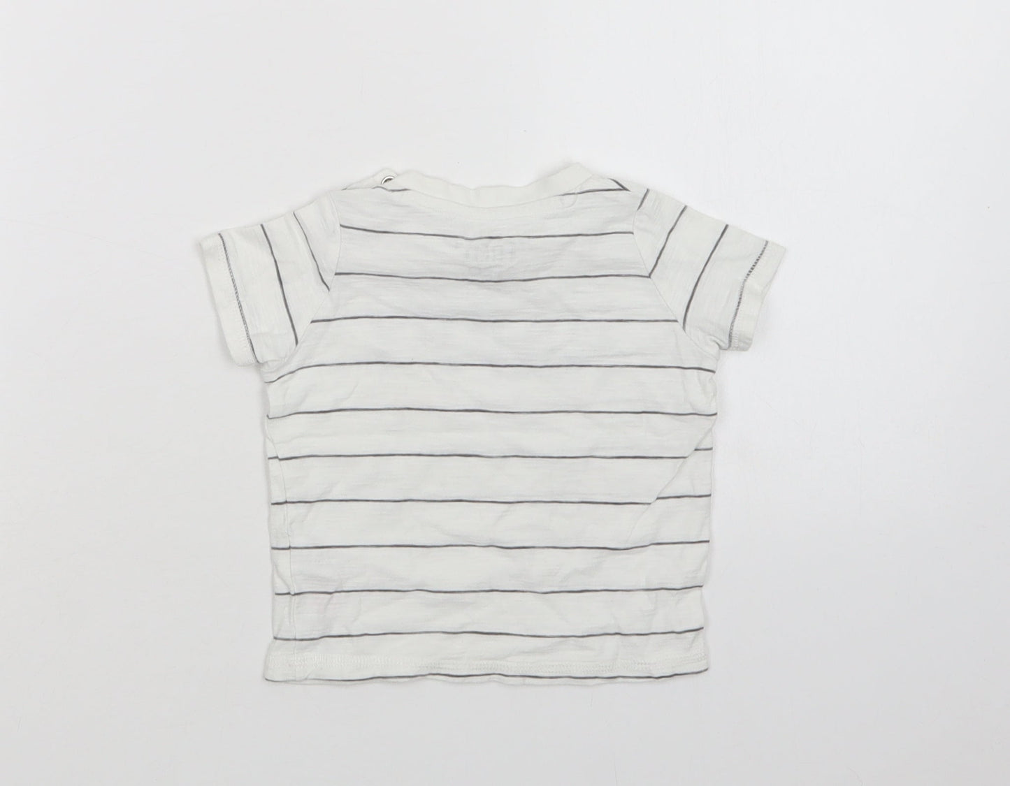 F&F Baby White Striped Cotton Basic Polo Size 6-9 Months Crew Neck Snap - Happy