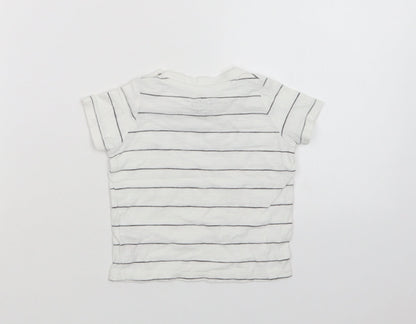 F&F Baby White Striped Cotton Basic Polo Size 6-9 Months Crew Neck Snap - Happy