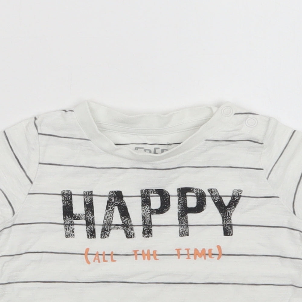 F&F Baby White Striped Cotton Basic Polo Size 6-9 Months Crew Neck Snap - Happy