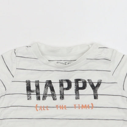 F&F Baby White Striped Cotton Basic Polo Size 6-9 Months Crew Neck Snap - Happy
