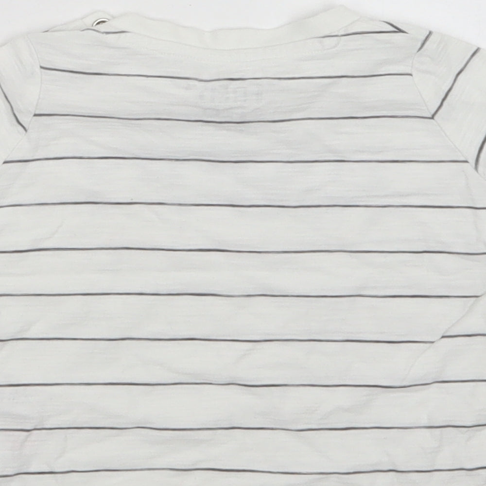 F&F Baby White Striped Cotton Basic Polo Size 6-9 Months Crew Neck Snap - Happy