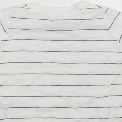 F&F Baby White Striped Cotton Basic Polo Size 6-9 Months Crew Neck Snap - Happy
