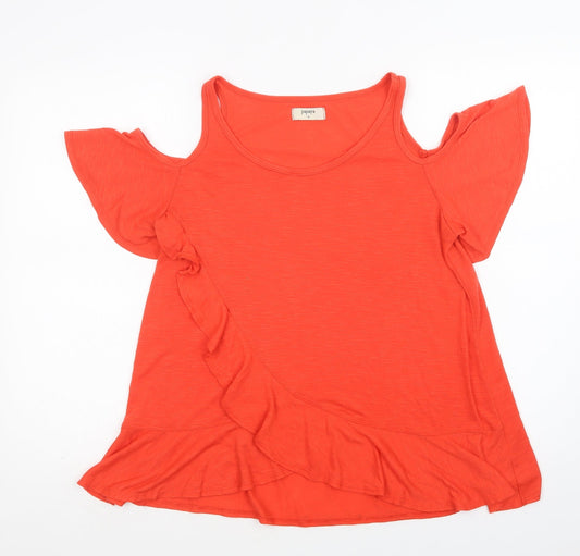 Papaya Womens Red   Basic Blouse Size 12 Scoop Neck - Cold Shoulder