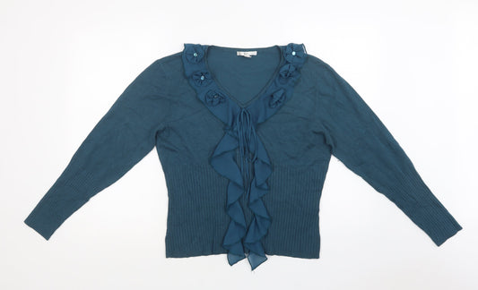 Klass Womens Green V-Neck  Viscose Pullover Jumper Size XL